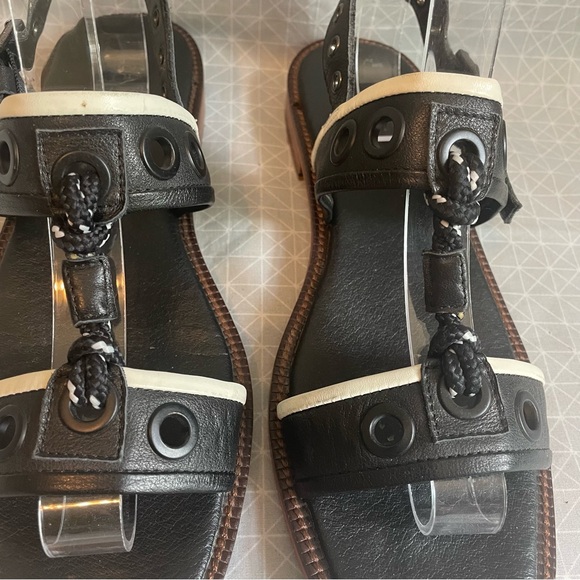 Leather Lab Nautical Grommet Sandals Black 38 - Picture 3 of 8